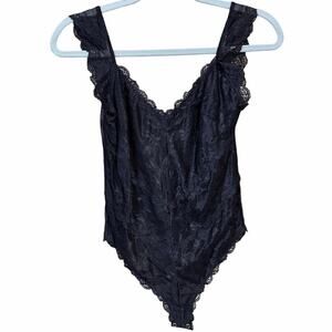 Intimately free people black lace Teddy bodysuit small sleeveless whimsigoth